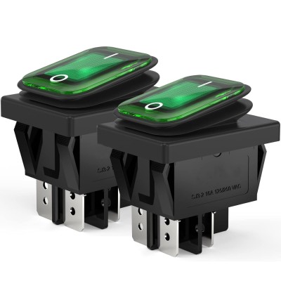 2Pcs AC 16A/250V 20A/125V 2 Position ON/Off Waterproof Boat Rocker Switch with Green Indicator Light