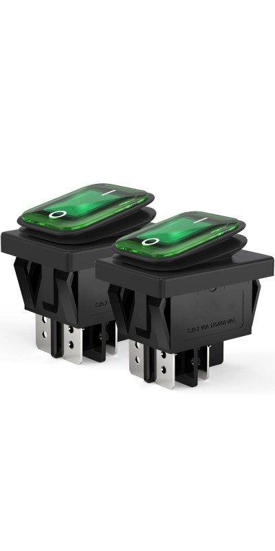 2Pcs AC 16A/250V 20A/125V 2 Position ON/Off Waterproof Boat Rocker Switch with Green Indicator Light