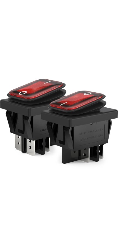 2Pcs AC 16A/250V 20A/125V 2 Position ON/Off Waterproof Boat Rocker Switch with Green Indicator Light