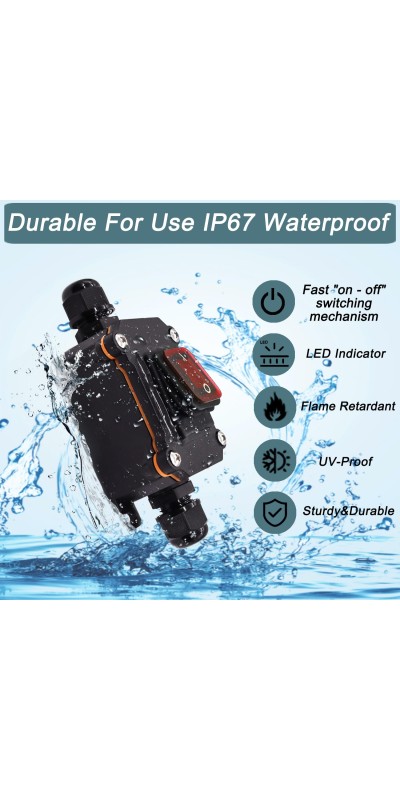 IP67 Waterproof Inline Cord Switch DPST AC 20A-125V,16A-250V, On Off Toggle Switch Double Outlet with Red Light Rocker Button, Inline Power lamp Switch Outdoor Switch