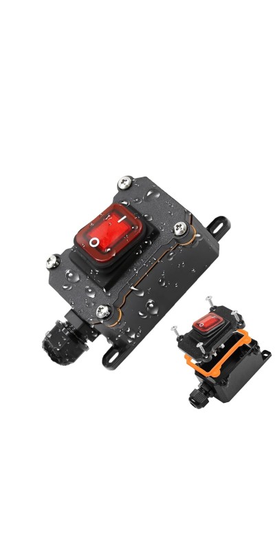 IP67 Waterproof Inline Cord Switch DPST AC 20A-125V,16A-250V, On Off Toggle Switch Double Outlet with Red Light Rocker Button, Inline Power lamp Switch Outdoor Switch
