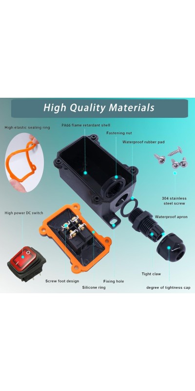 IP67 Waterproof Inline Cord Switch DPST AC 20A-125V,16A-250V, On Off Toggle Switch Double Outlet with Red Light Rocker Button, Inline Power lamp Switch Outdoor Switch