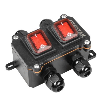 Inline Cord Switch DPST AC/DC 20A-125V,16A-250V,30A-24V,35A-12V, IP66 Waterproof On-Off Toggle Switch with 2 Red Light Rocker Buttons