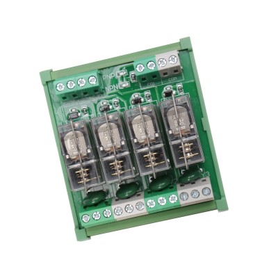 Din Rail Power Relay Module - Replaceable 4-Channel Relay Board, 12V/24V AC/DC SPDT, 1NO 1NC PLC
