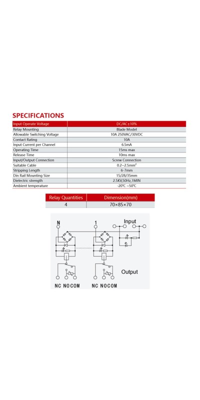 Din Rail Power Relay Module - Replaceable 4-Channel Relay Board, 12V/24V AC/DC SPDT, 1NO 1NC PLC