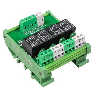 Relay Board, Relay Module 4 Channel 1 SPDT DIN Rail Mount 24V DC/AC, Interface Board(FY-T734C-D24)