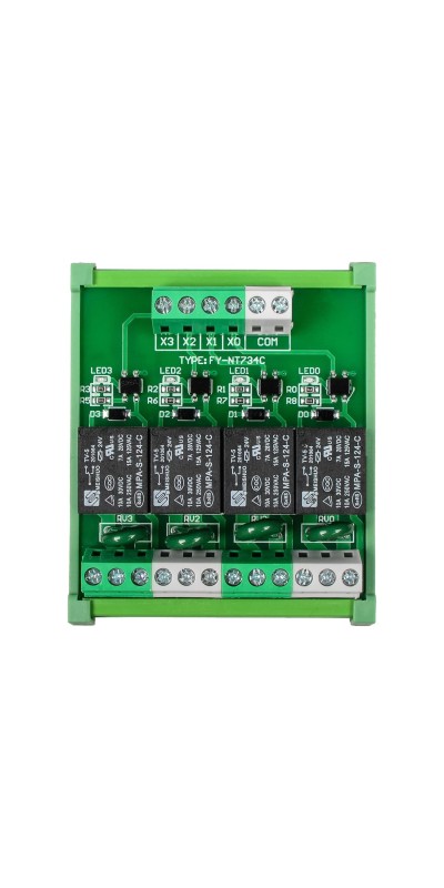 Relay Board, Relay Module 4 Channel 1 SPDT DIN Rail Mount 24V DC/AC, Interface Board(FY-T734C-D24)