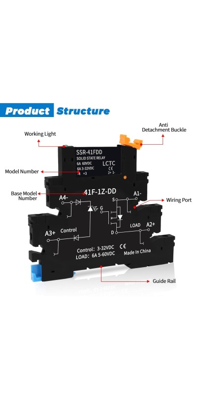 (2pcs) Solid State Relay DD 3.3V 3V 5V 12V 24V 1.5A,Signal Relay for PLC,No Contact DC to DCInput:3-32VDCOutput:5-60VDCDin Rail