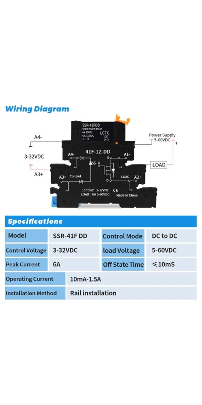 (2pcs) Solid State Relay DD 3.3V 3V 5V 12V 24V 1.5A,Signal Relay for PLC,No Contact DC to DCInput:3-32VDCOutput:5-60VDCDin Rail