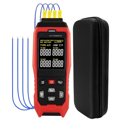 Data Logger 4-Channel K/J/T Type Thermometer with 5000 Groups Data Logging and USB Export, -328~2501℉ Range HVAC Thermocouple Meter with Alarm & ADJ Compensation