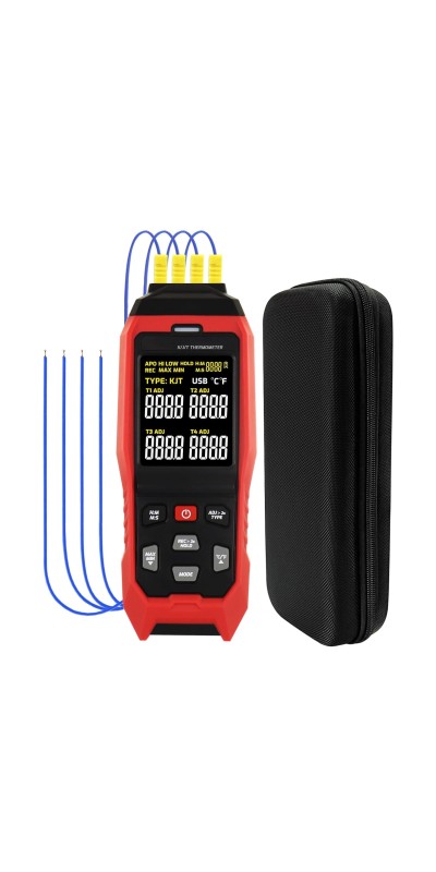 Data Logger 4-Channel K/J/T Type Thermometer with 5000 Groups Data Logging and USB Export, -328~2501℉ Range HVAC Thermocouple Meter with Alarm & ADJ Compensation
