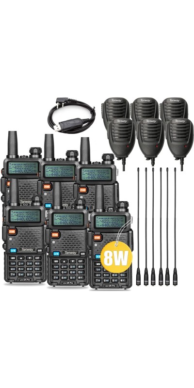 Ham Radio UV-5R Pro 8Watt Dual Band Two Way Radio with Ham Radio and Handheld Speaker Mic and Antenna 6Pack