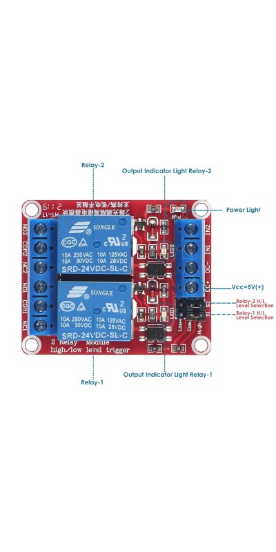4pcs Relay Module 24V Relay Board 2 Channel with Optocoupler Support High or Low Level Trigger
