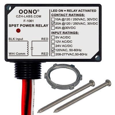 AC 120V SPST 20Amp 250Vac/30Vdc Power Relay Module, Plastic Enclosure and Pre-Wired