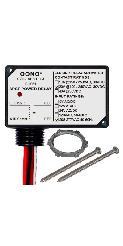 AC 120V SPST 20Amp 250Vac/30Vdc Power Relay Module, Plastic Enclosure and Pre-Wired