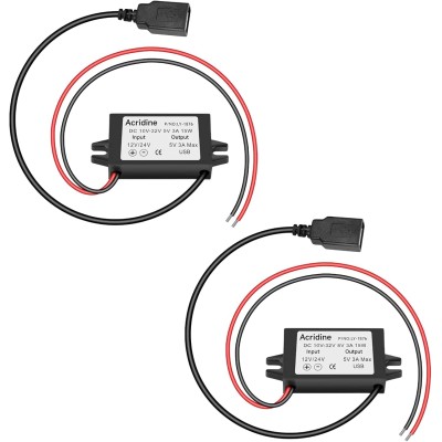 2-Pack 12V 24V DC to 5V 3A USB Female DC Converter Adapter Buck Module