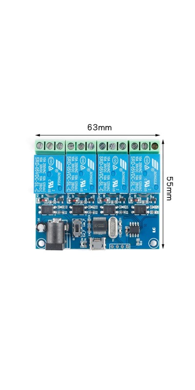 LCUS-4 USB Relay Module 4 Channel with Overcurrent Protection for Home Automation, Serial Control, Intelligent USB Switch