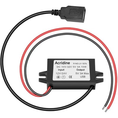 12V 24V DC to 5V 3A USB Female DC Converter Adapter Buck Module