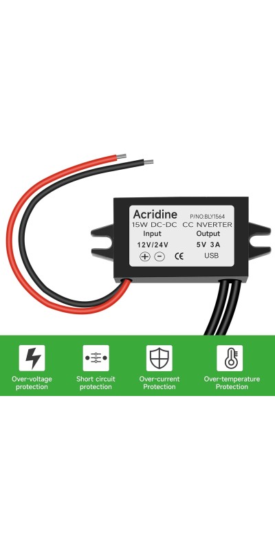 12V 24V DC to 5V 3A USB Female DC Converter Adapter Buck Module