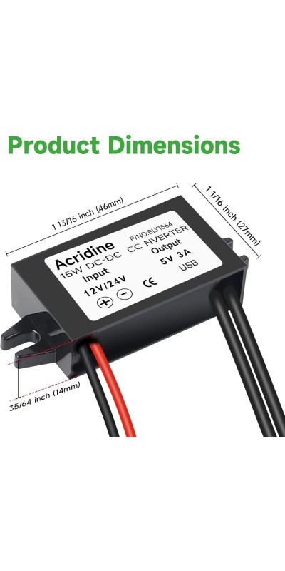 12V 24V DC to 5V 3A USB Female DC Converter Adapter Buck Module