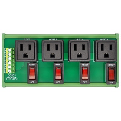 DIN Rail Mount AC 120V NEMA 5-15R 4 Receptacle Outlet Power Module, with Rocker Switch Thermal Circuit Breaker Overload Protector