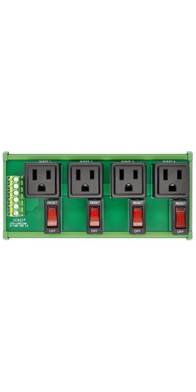 DIN Rail Mount AC 120V NEMA 5-15R 4 Receptacle Outlet Power Module, with Rocker Switch Thermal Circuit Breaker Overload Protector