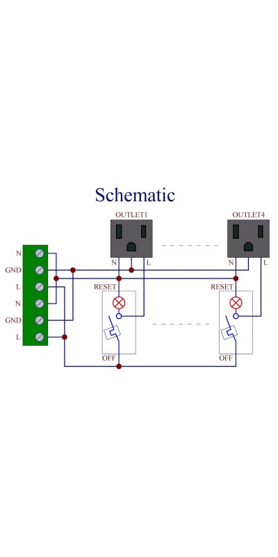 DIN Rail Mount AC 120V NEMA 5-15R 4 Receptacle Outlet Power Module, with Rocker Switch Thermal Circuit Breaker Overload Protector