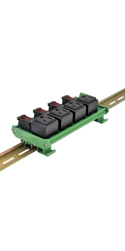DIN Rail Mount AC 120V NEMA 5-15R 4 Receptacle Outlet Power Module, with Rocker Switch Thermal Circuit Breaker Overload Protector