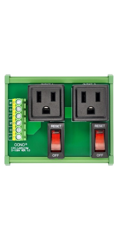 DIN Rail Mount AC 120V NEMA 5-15R 4 Receptacle Outlet Power Module, with Rocker Switch Thermal Circuit Breaker Overload Protector