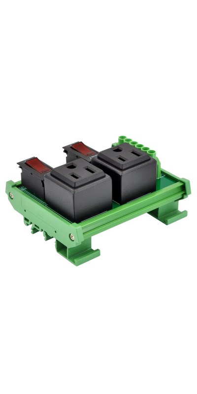 DIN Rail Mount AC 120V NEMA 5-15R 4 Receptacle Outlet Power Module, with Rocker Switch Thermal Circuit Breaker Overload Protector