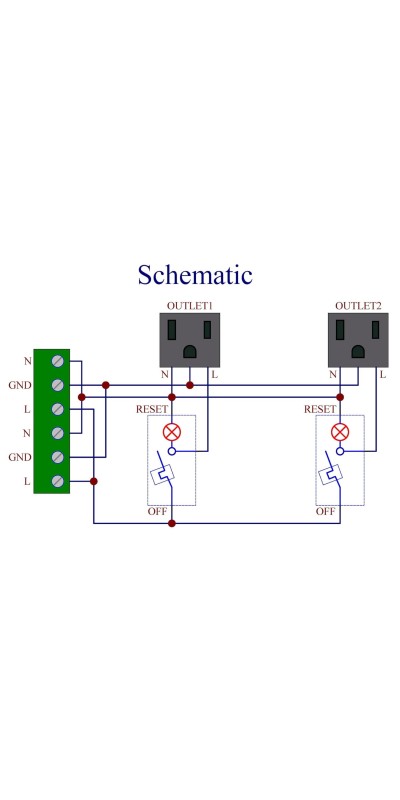 DIN Rail Mount AC 120V NEMA 5-15R 4 Receptacle Outlet Power Module, with Rocker Switch Thermal Circuit Breaker Overload Protector