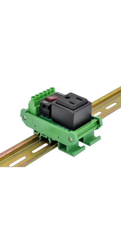 DIN Rail Mount AC 120V NEMA 5-15R 4 Receptacle Outlet Power Module, with Rocker Switch Thermal Circuit Breaker Overload Protector