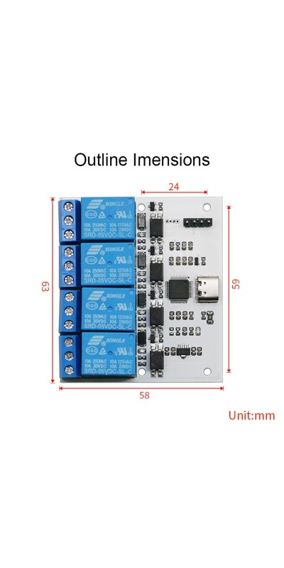 5V Relay USB Serial Control Relay Switch Module USB 4 Channel Relay Automation Industrial Control Equipment with USB C to USB A Cable 4 Way Relay
