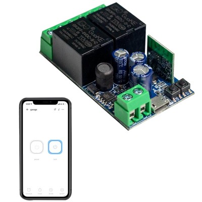 WiFi Wireless Smart Relay Module USB DC 5v/12v/24v/48v 2 Channel Switch for Garage Door, Rolling Shutter Door, Electric Curtain