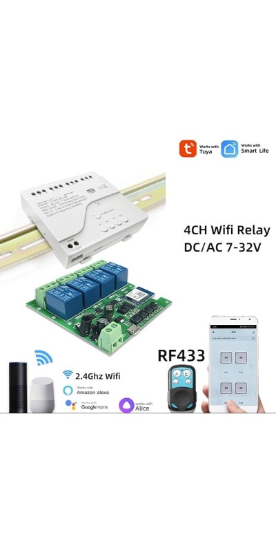 4 Channel WiFi& RF& Bluetooth Smart Dry Contact Relay Switch Module,Phone app Remote/Voice Control,Timer,Compatible with Alexa. (85-250V/USB 5V)