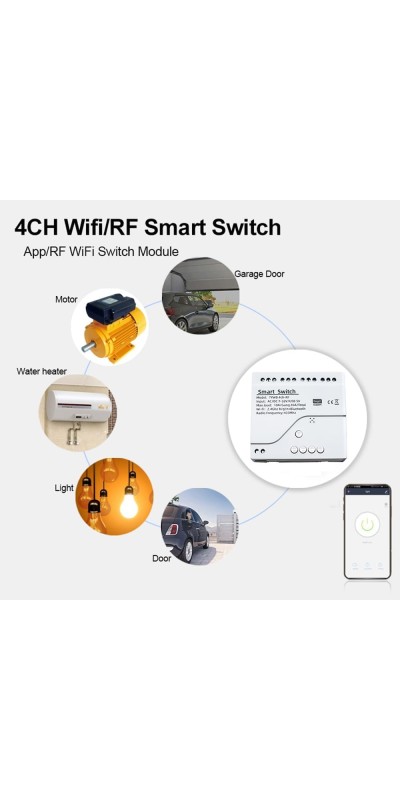 4 Channel WiFi& RF& Bluetooth Smart Dry Contact Relay Switch Module,Phone app Remote/Voice Control,Timer,Compatible with Alexa. (85-250V/USB 5V)