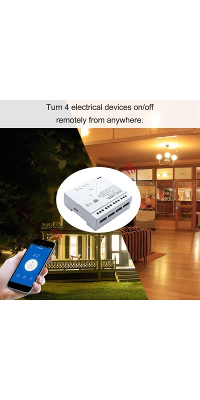 4 Channel WiFi& RF& Bluetooth Smart Dry Contact Relay Switch Module,Phone app Remote/Voice Control,Timer,Compatible with Alexa. (85-250V/USB 5V)