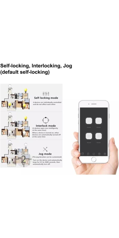 4 Channel WiFi& RF& Bluetooth Smart Dry Contact Relay Switch Module,Phone app Remote/Voice Control,Timer,Compatible with Alexa. (85-250V/USB 5V)