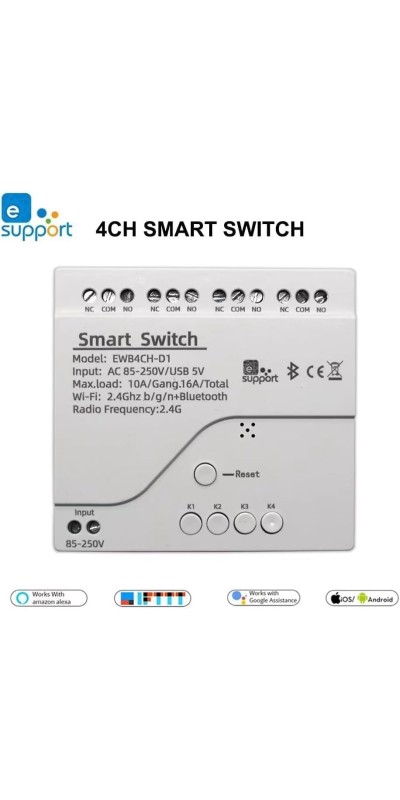 4 Channel WiFi& RF& Bluetooth Smart Dry Contact Relay Switch Module,Phone app Remote/Voice Control,Timer,Compatible with Alexa. (85-250V/USB 5V)