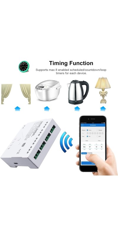 4 Channel WiFi& RF& Bluetooth Smart Dry Contact Relay Switch Module,Phone app Remote/Voice Control,Timer,Compatible with Alexa. (85-250V/USB 5V)
