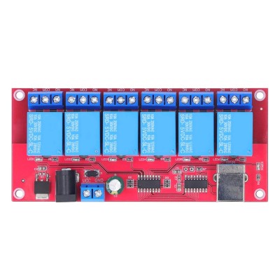 6 Channel USB Relay Module 10A Capacity PCB Mount Semi-Automatic Operation Silver Normally Open Contacts for Home Farm Factory Automation