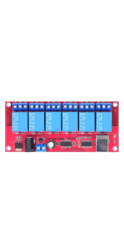 6 Channel USB Relay Module 10A Capacity PCB Mount Semi-Automatic Operation Silver Normally Open Contacts for Home Farm Factory Automation