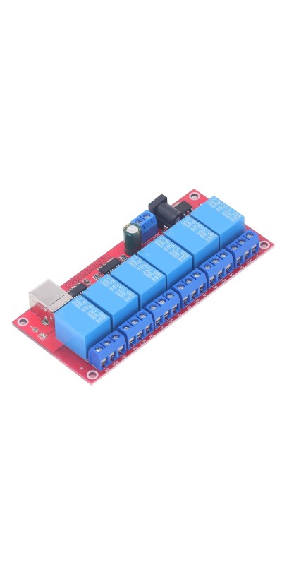 6 Channel USB Relay Module 10A Capacity PCB Mount Semi-Automatic Operation Silver Normally Open Contacts for Home Farm Factory Automation