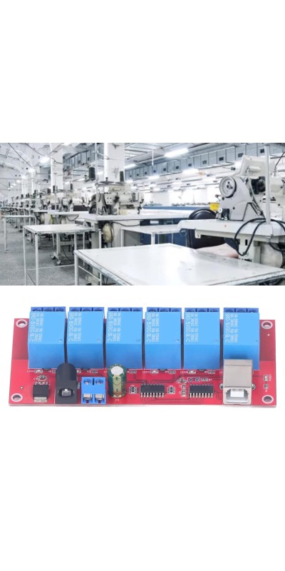 6 Channel USB Relay Module 10A Capacity PCB Mount Semi-Automatic Operation Silver Normally Open Contacts for Home Farm Factory Automation