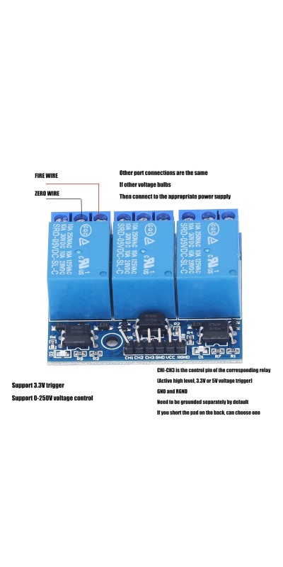 3 Channel Relay Module, 3 Channel Relay Module, High Voltage Relay Board, with Isolated Optocoupler, Adopts Fault Tolerant Design, Electronic Relays (5v (compatible with 3.3V))