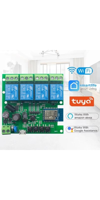 Tuya Smart Life WiFi Momentary Inching Relay Self-Locking Switch Module,DC 7-32V/USB 5V WiFi RF Bluetooth Relay,DIY Smart Home,Compatible with Alexa Goolge Home(1CH) (2CH) (4CH)