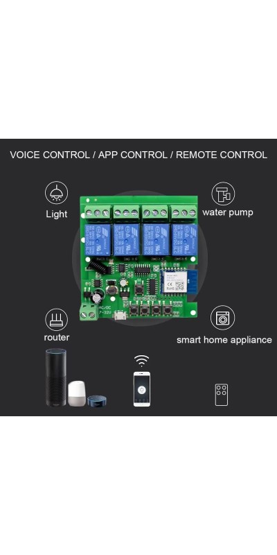 Tuya Smart Life WiFi Momentary Inching Relay Self-Locking Switch Module,DC 7-32V/USB 5V WiFi RF Bluetooth Relay,DIY Smart Home,Compatible with Alexa Goolge Home(1CH) (2CH) (4CH)