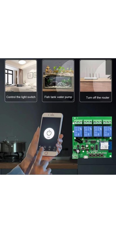 Tuya Smart Life WiFi Momentary Inching Relay Self-Locking Switch Module,DC 7-32V/USB 5V WiFi RF Bluetooth Relay,DIY Smart Home,Compatible with Alexa Goolge Home(1CH) (2CH) (4CH)