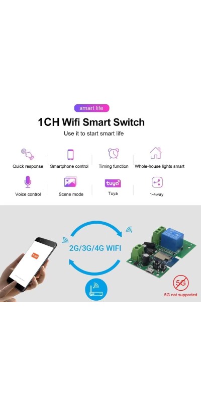 Tuya Smart Life WiFi Momentary Inching Relay Self-Locking Switch Module,DC 7-32V/USB 5V WiFi RF Bluetooth Relay,DIY Smart Home,Compatible with Alexa Goolge Home(1CH) (2CH) (4CH)