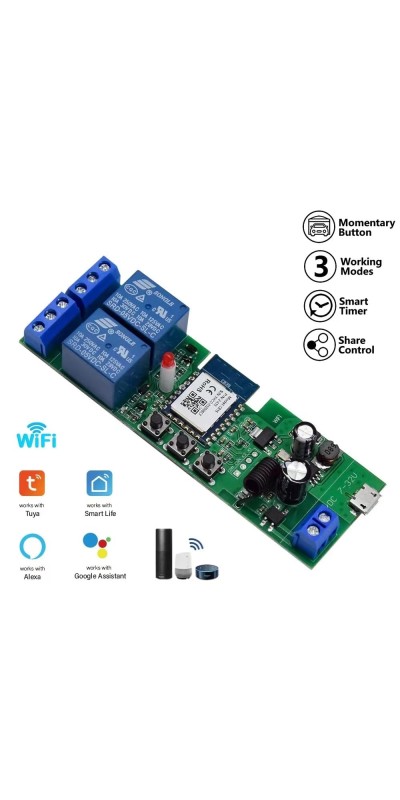 Tuya Smart Life WiFi Momentary Inching Relay Self-Locking Switch Module,DC 7-32V/USB 5V WiFi RF Bluetooth Relay,DIY Smart Home,Compatible with Alexa Goolge Home(1CH) (2CH) (4CH)